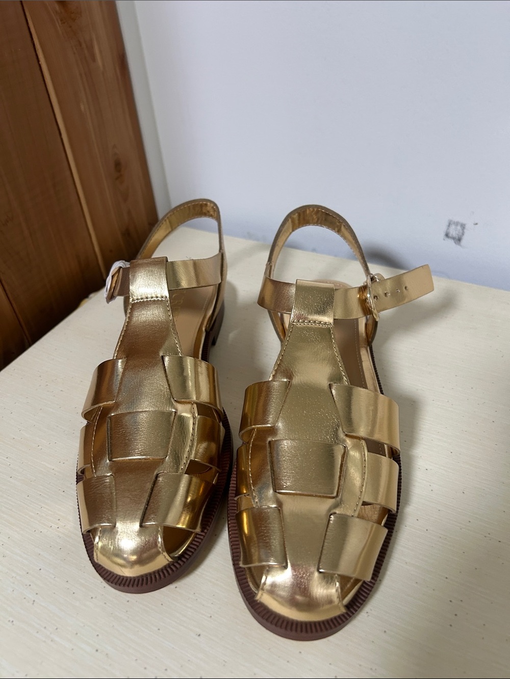 J. Crew Factory Metallic Gold Woven Fisherman Sandals 7 NWT